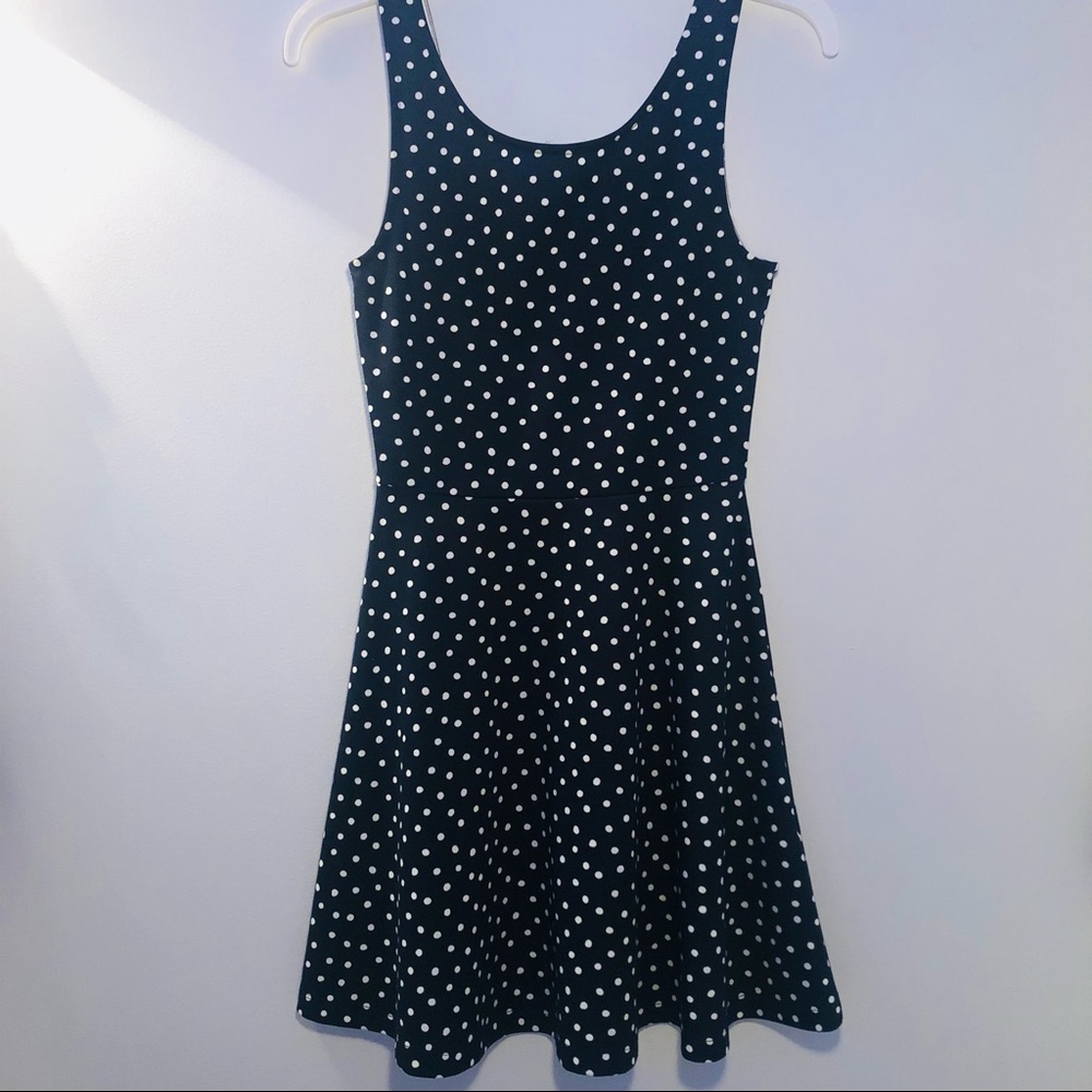 H&M Skater Mini Dress Polka Dot Navy Blue